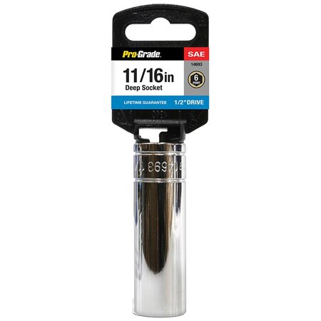 Pro-Grade Tools 1/2" Dr. 6 Pt. 11/16" Chrome Deep Socket 14693